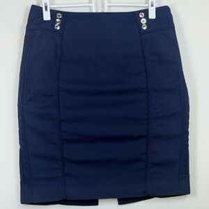 White House Black Market Perfect Form Navy Pencil Skirt Size 6 Stretch Fit Slit